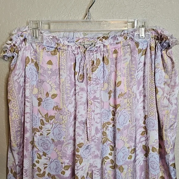 Free People XL Dreamy Days Wide Leg Lounge Pants Lilac Rose Print Floral Satin - Picture 3 of 9